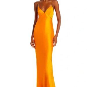 Alice + Olivia Women's Orange Satin Self-Tie Back Montana Dress Size 4 NWT